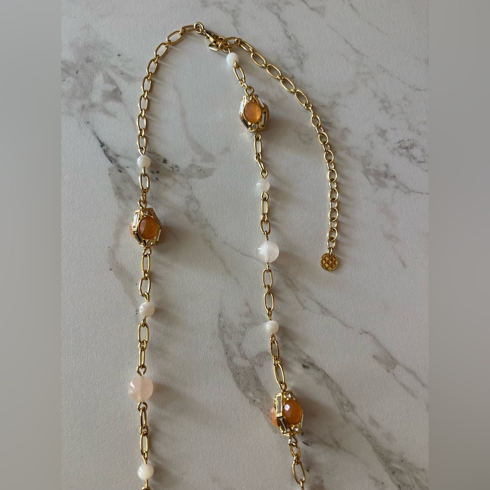 Talbots Gold-Tone Station Bead & Stone Necklace with Amber & Pearl-Tone Accents - Picture 12 of 13